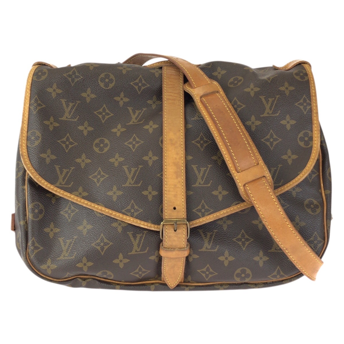 LOUIS VUITTON ルイヴィトン モノグラム ソミュール35 ブラウン ゴールド金具 PVC レザー/ ショルダーバッグ 男女兼用 601464 【中古】