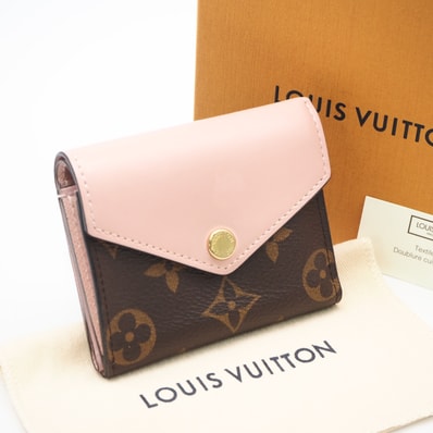 LOUIS VUITTON ルイ・ヴィトン モノグラム ポルトフォイユゾエ ローズバレリーヌ M62933 三つ折り財布 ピンク ブラウン ベージュ コーティングキャンバス グレインレザー レディース