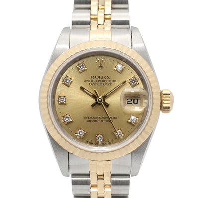 ロレックス ROLEX デイトジャスト 10Pダイヤ N番 腕時計 時計 K18(イエローゴールド) ステンレススチール ダイヤモンド レディース ゴールド系 シャンパン/旧ダイヤ 69173G 【中古】