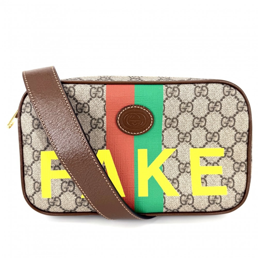 GUCCI グッチ ボディバッグ FAKE NOT シェリーライン 肩掛け 斜め掛け THE NORTH FACE かばん 鞄 602695 GGキャンバス レザー ベージュ ブラウン 茶 ゴールド金具 ユニセックス【中古品】
