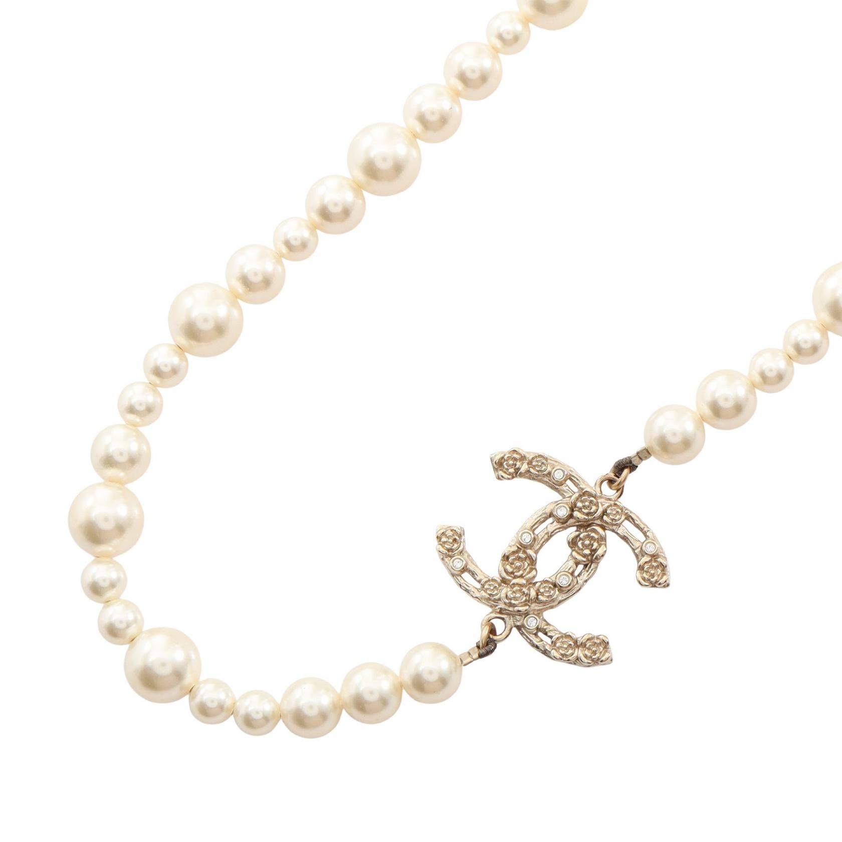 シャネル CHANEL ココマーク ネックレス ジュエリー GP(ゴールドメッキ) フェイクパール / ラインストーン レディース ゴールド系 / ホワイト系 / クリア系 【中古】