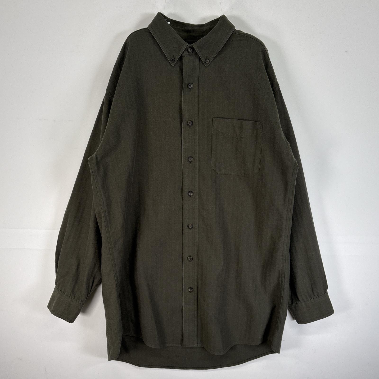 古着 エルエルビーン L.L.Bean ヘリンボーン 長袖シャツ 胸ポケ ボタンダウン 大きいサイズ 肉厚 L-TALL  グリーン 無地 メンズ
