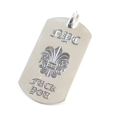 Chrome Hearts Large NYC Fleur Dog Tag Pendant Top "Silver"