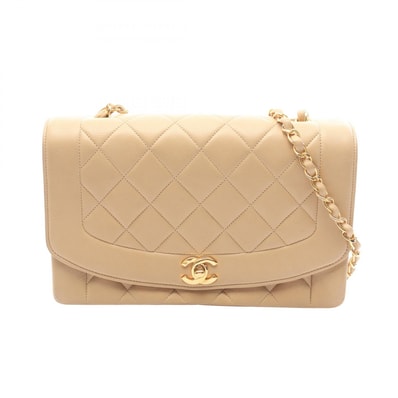 シャネル CHANEL マトラッセ ダイアナフラップ ショルダーバッグ バッグ ラムスキン(羊革) レディース ベージュ系 【中古】