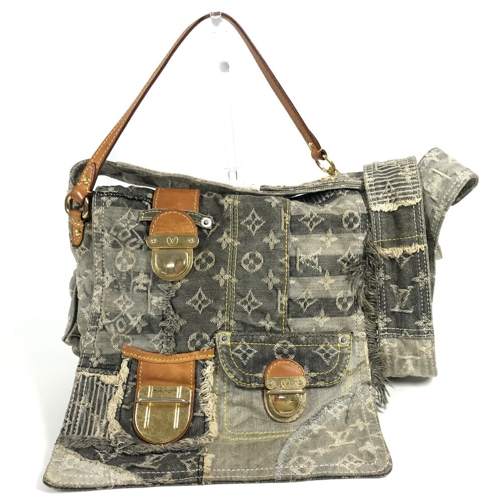 ルイヴィトン LOUIS VUITTON パッチワーク ポスティ M95375 モノグラムデニム カバン 斜め掛け フラップ ショルダーバッグ モノグラムデニムキャンバス ブラック系