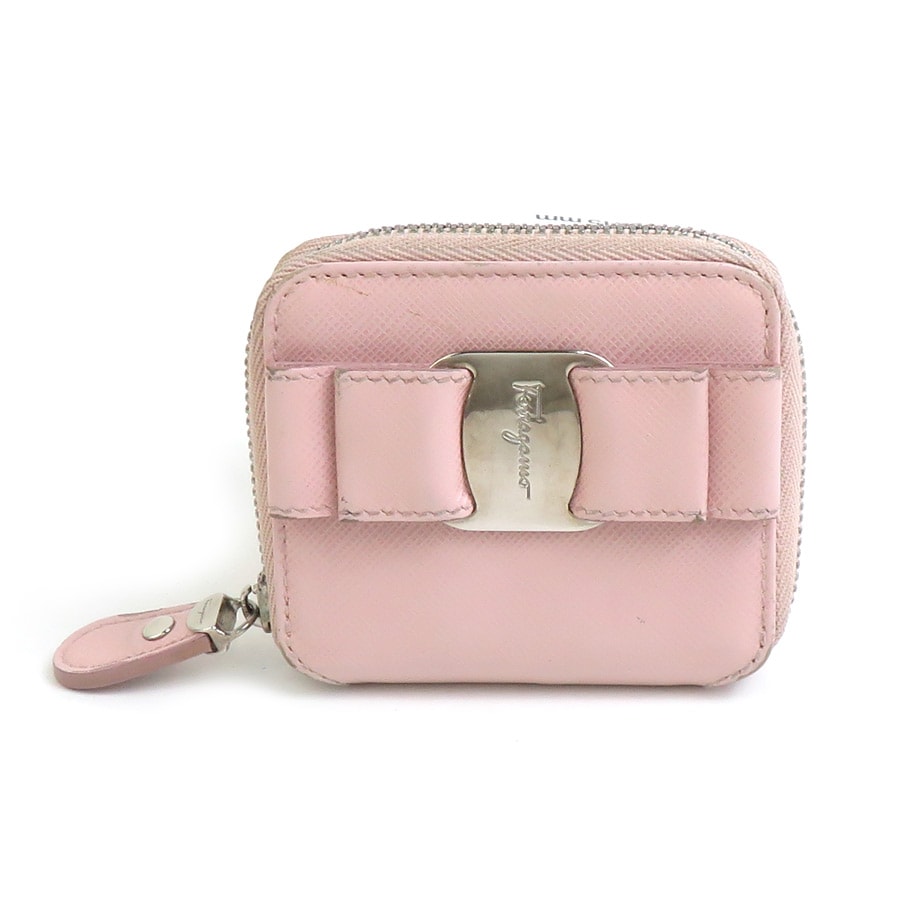 サルヴァトーレフェラガモ Salvatore Ferragamo コインケース ヴァラリボン レザー ライトピンク シルバー レディース【中古】 e60344a