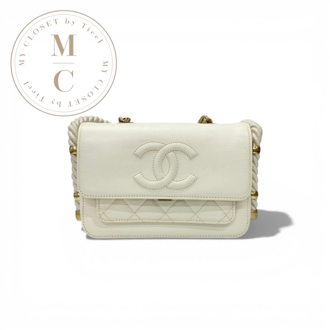 シャネル CHANEL バッグ ショルダーバッグ ヴィンテージカーフ ホワイト ゴールド ココマーク マトラッセ アンヴォーグ ロープ チェーン 2WAY