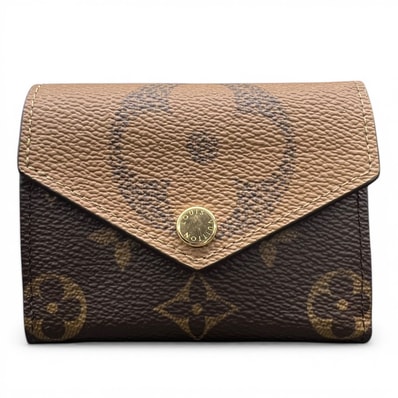 LOUIS VUITTON 展示品級 ルイヴィトン ポルトフォイユ ゾエ モノグラム ジャイアント リバース 三つ折り財布 M80725 PVC レザー RFID確認済 ブラウン ミニ財布 コンパクトウォレット LV ヴィトン 美品 SAランク 中古 鑑定済