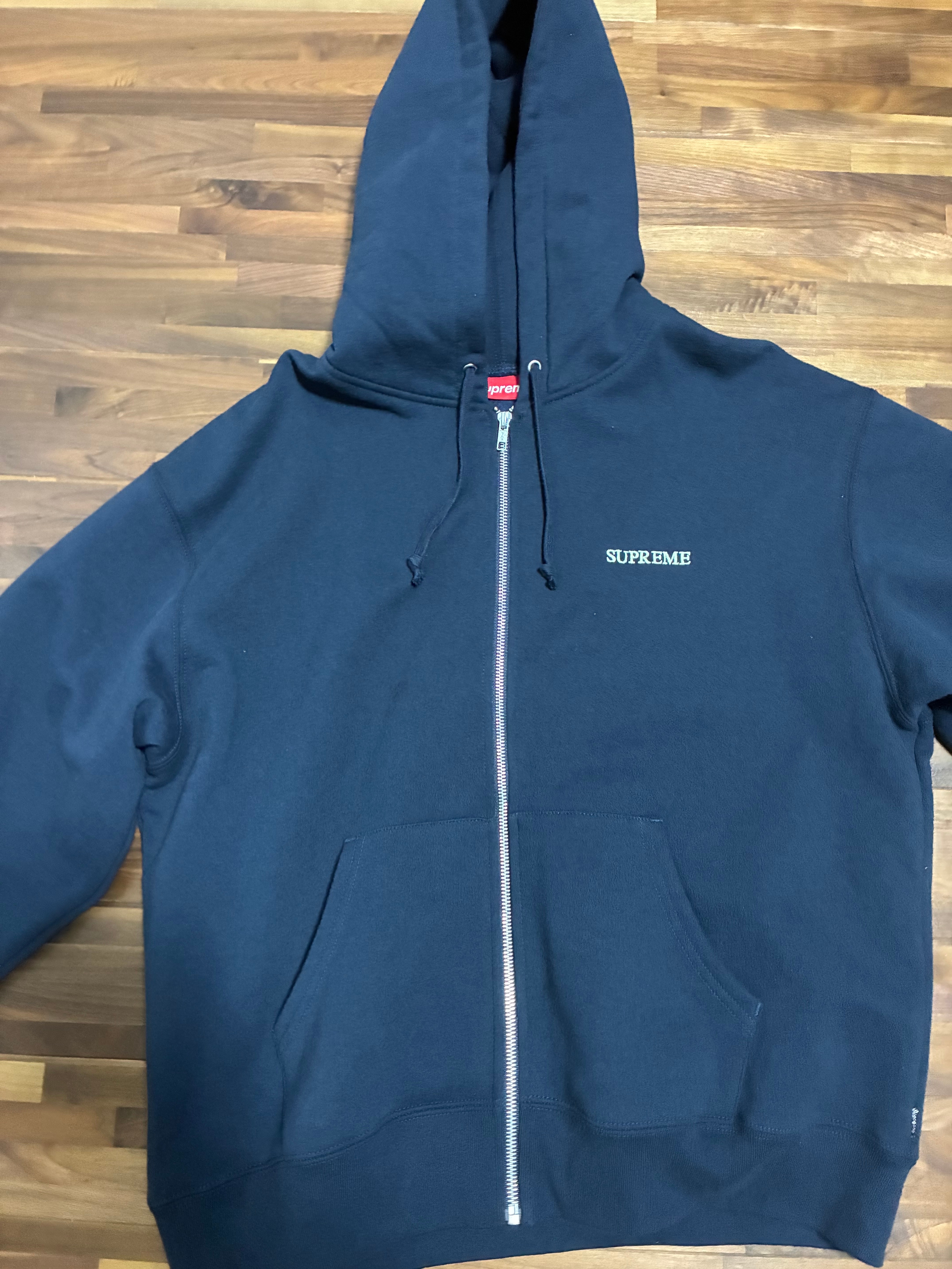 Supreme IDGAF Zip Up Hooded Sweatshirt "Navy"