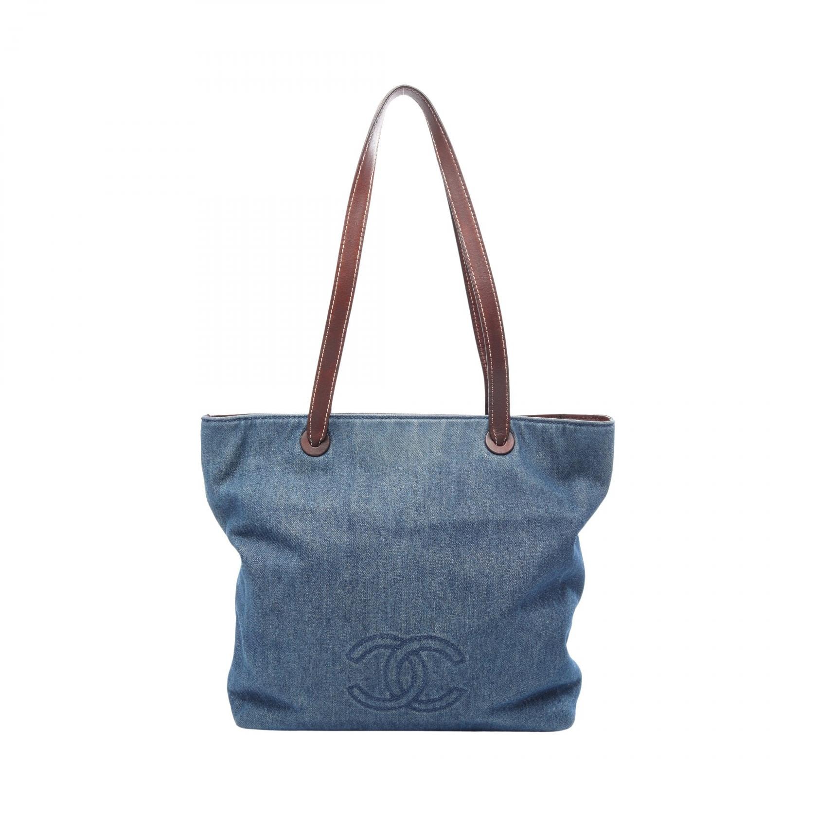 シャネル CHANEL ココマーク トートバッグ バッグ デニム レザー レディース ネイビー系 / ブラウン系 【中古】