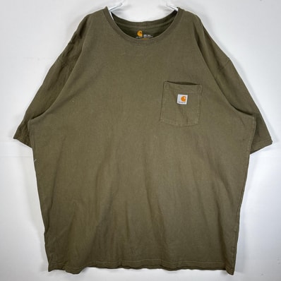 古着 カーハート Carhartt 半袖Tシャツ ワンポイント ロゴ 大きいサイズ ワンポイント ロゴ 3XL TALL カーキ 無地 メンズ