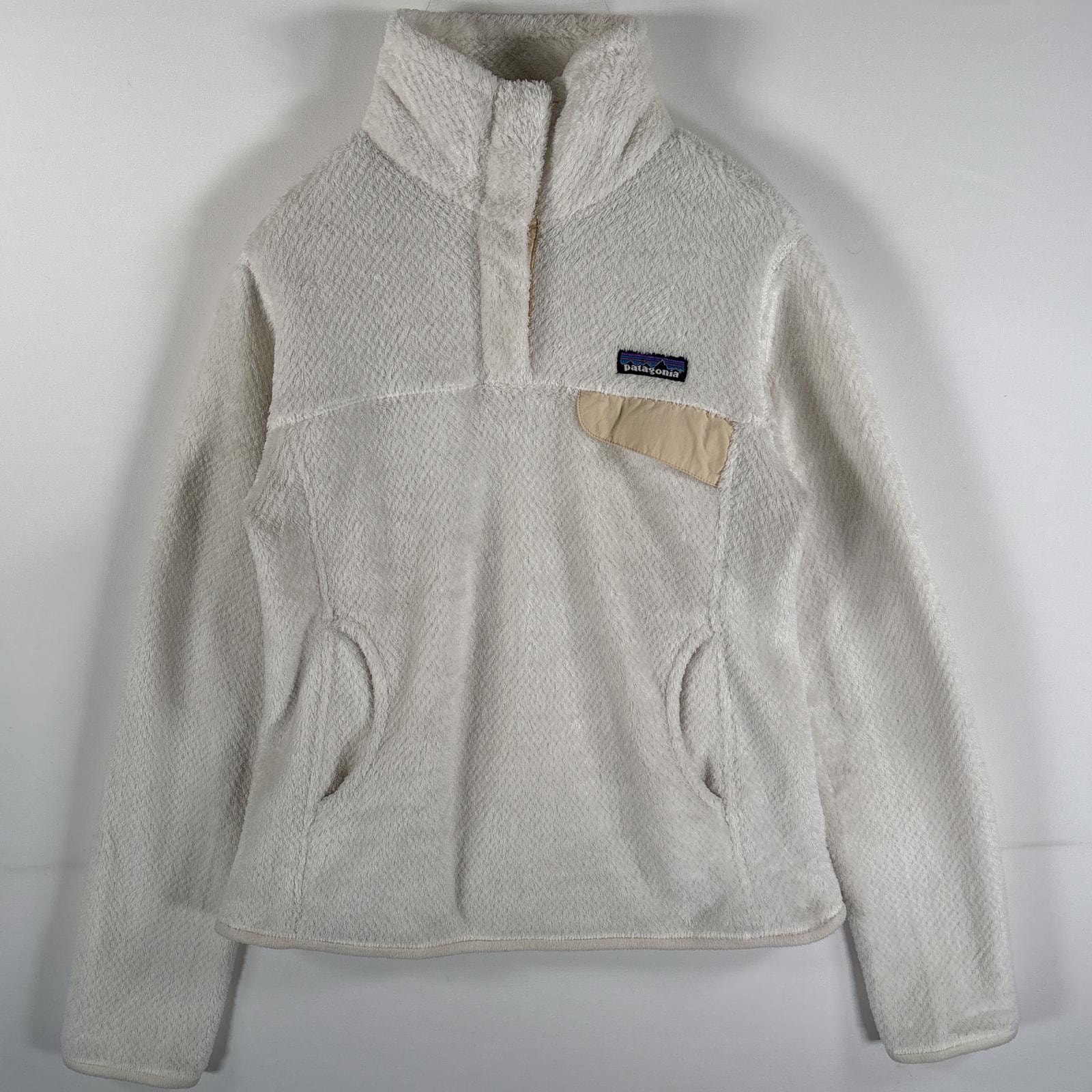 古着 パタゴニア patagonia フリースジャケット ハーフボタン ワンポイント刺繍ロゴ 胸ポケット 小さいサイズ S ホワイト レディース