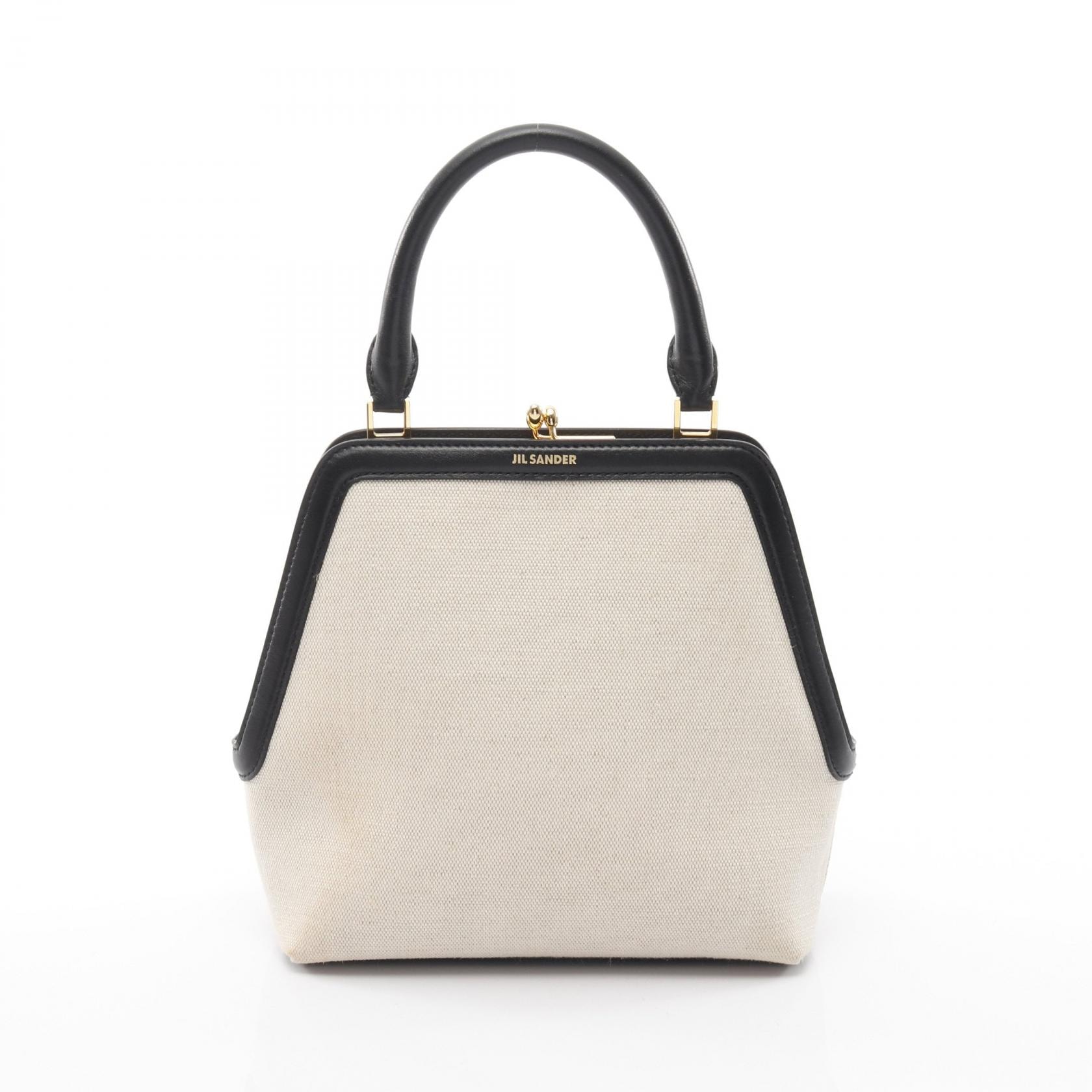 ジルサンダー JIL SANDER GOJI SQUARE ゴジ スクエア ハンドバッグ バッグ キャンバス レザー レディース アイボリー系 / ブラック系 【中古】