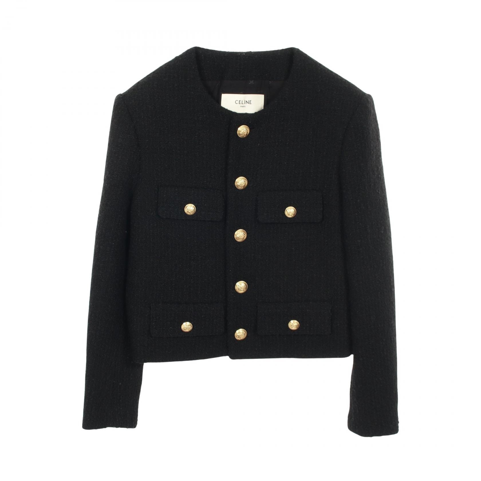セリーヌ CELINE ツイード 衣料品 アウター ウール コットン レディース ブラック系 【中古】