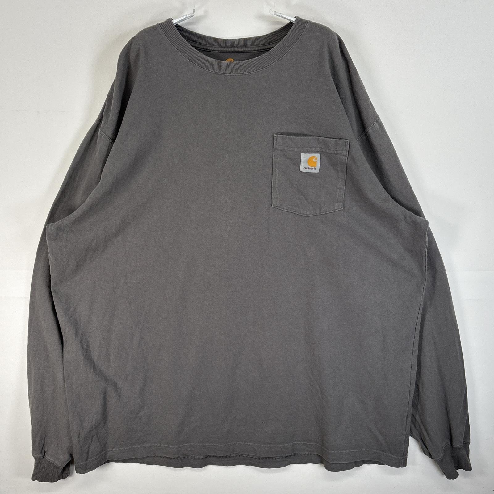 古着 カーハート Carhartt 長袖Tシャツ ワンポイント ロゴ 大きいサイズ 肉厚 クルーネック XL TALL  グレー 無地 メンズ