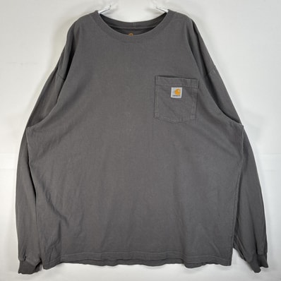 古着 カーハート Carhartt 長袖Tシャツ ワンポイント ロゴ 大きいサイズ 肉厚 クルーネック XL TALL グレー 無地 メンズ