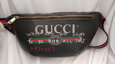 GUCCI Vintage Logo Print Leather Medium Belt Bag "Black"