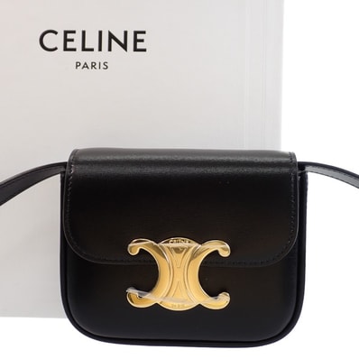 セリーヌ CELINE ミニ クロード ショルダーバッグ カーフ ブラック ゴールド金具 レディース【中古】【Aランク】