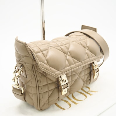美品 Christian Dior クリスチャンディオール カーフスキン Diorcamp スモール マクロカナージュ M1243OMIG ショルダーバッグ ベージュ カーフレザー レディース