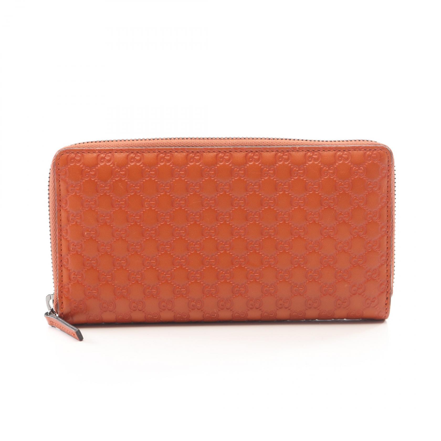 グッチ GUCCI マイクログッチシマ ラウンド長財布 財布 レザー レディース オレンジ系 244994 【中古】