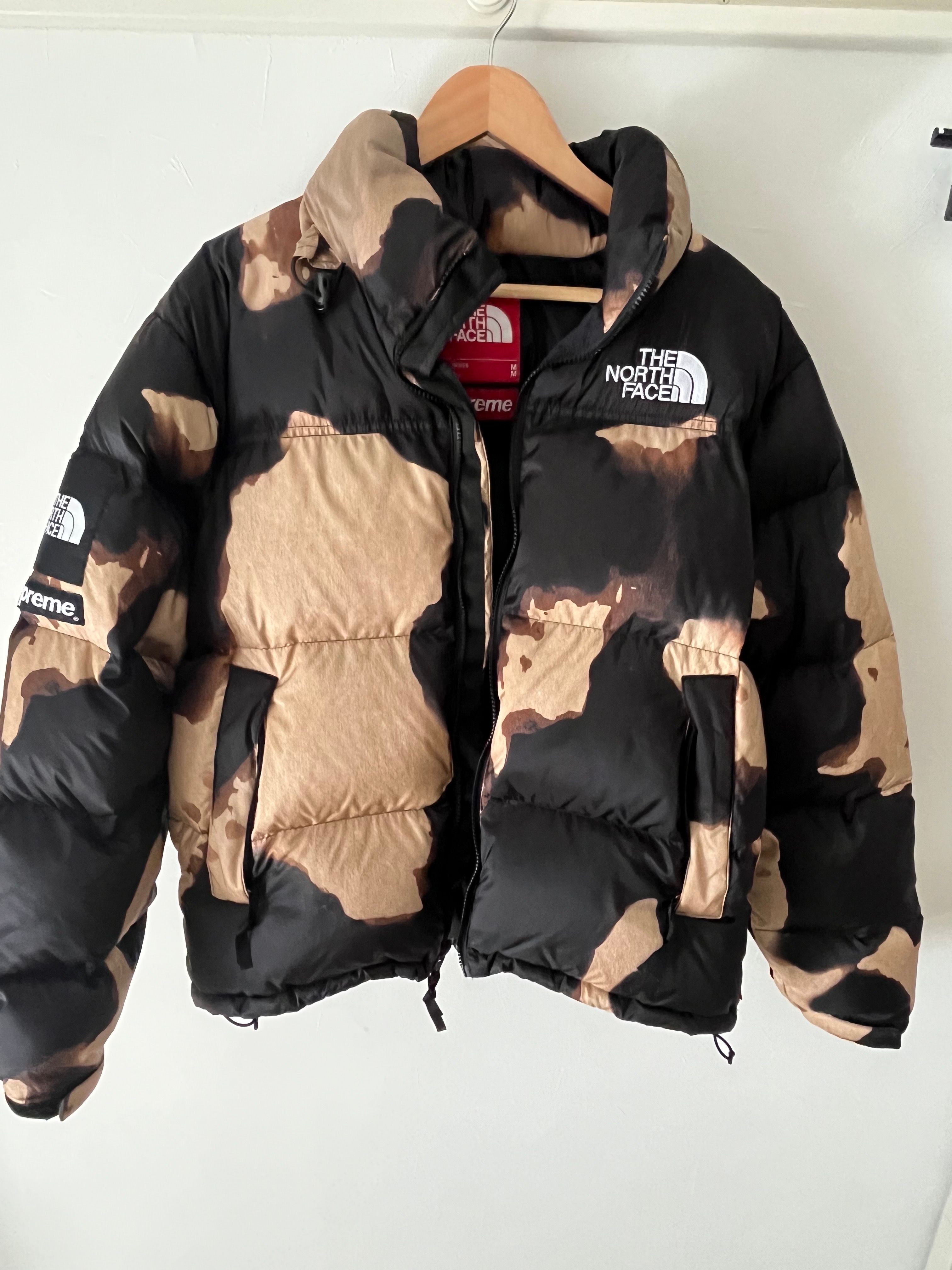 Supreme x The North Face Bleached Denim Print Nuptse Jacket "Black"