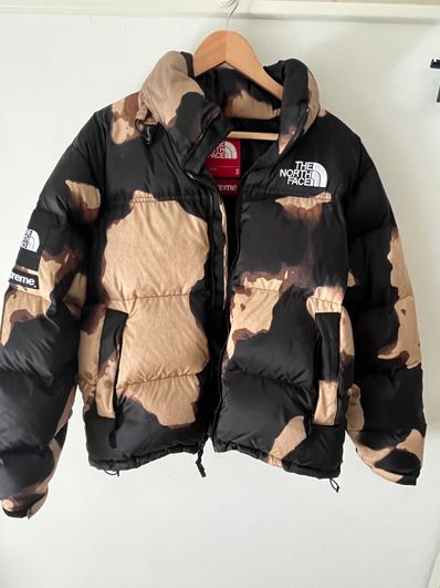 Supreme x The North Face Bleached Denim Print Nuptse Jacket "Black"