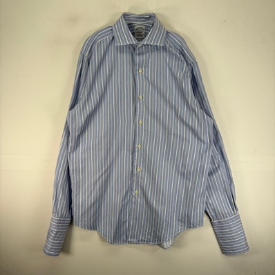 古着 ブルックスブラザーズ Brooks Brothers USA製 長袖シャツ カラーステイ M ブルー系 ストライプ メンズ