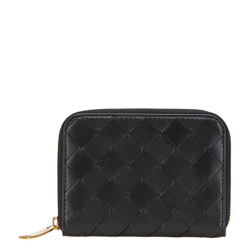 ボッテガヴェネタ イントレチャート コンパクト財布 ブラック レザー メンズ BOTTEGAVENETA 【中古】
