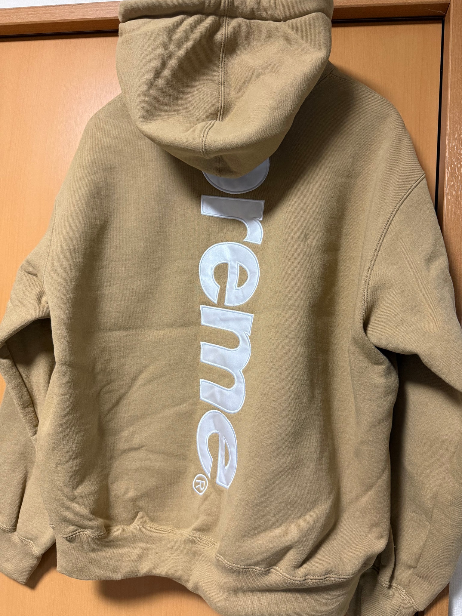 Supreme Satin Applique Hooded Sweatshirt (25FW) "Dark Tan"