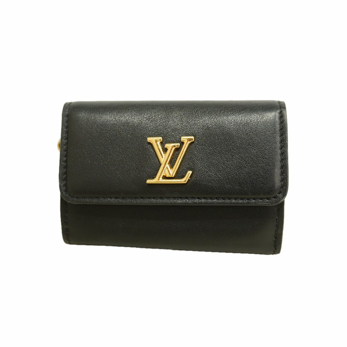 【6ia0826】ルイヴィトン 三つ折り財布 LV ブルーム  ミニトリフォールドウォレットLVブルーム M29447 ブラック【中古】レディース