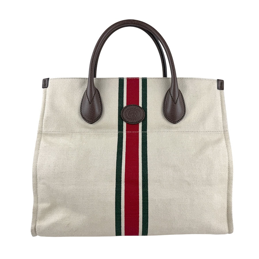 グッチ GUCCI ハンドバッグ ショルダーバッグ シェリーライン フォールダブル トートバッグ キャンバス/レザー アイボリー×ブラウン レディース 657422【中古】 z6304