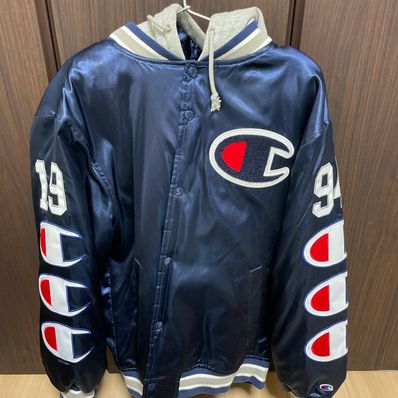 Supreme / Champion® Hooded Satin Varsity Jacket "navy"