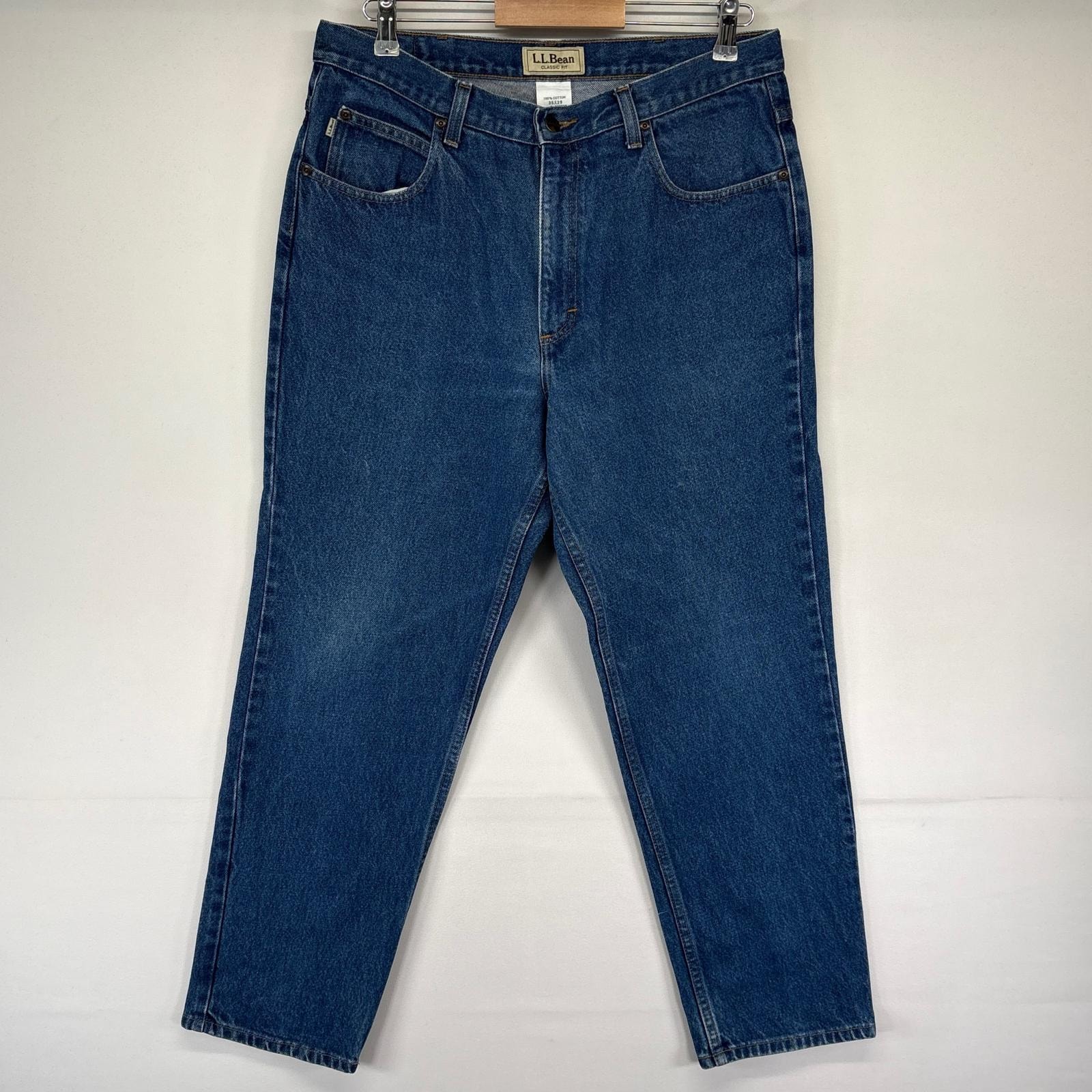 古着 エルエルビーン L.L.Bean デニム パンツ テーパード 5ポケット ジーパン ジーンズ W35L29  ブルー系 メンズ