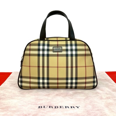 BURBERRY バーバリー ノバチェック 柄 キャンバス レザー ハンドバッグ ベージュ
23381
