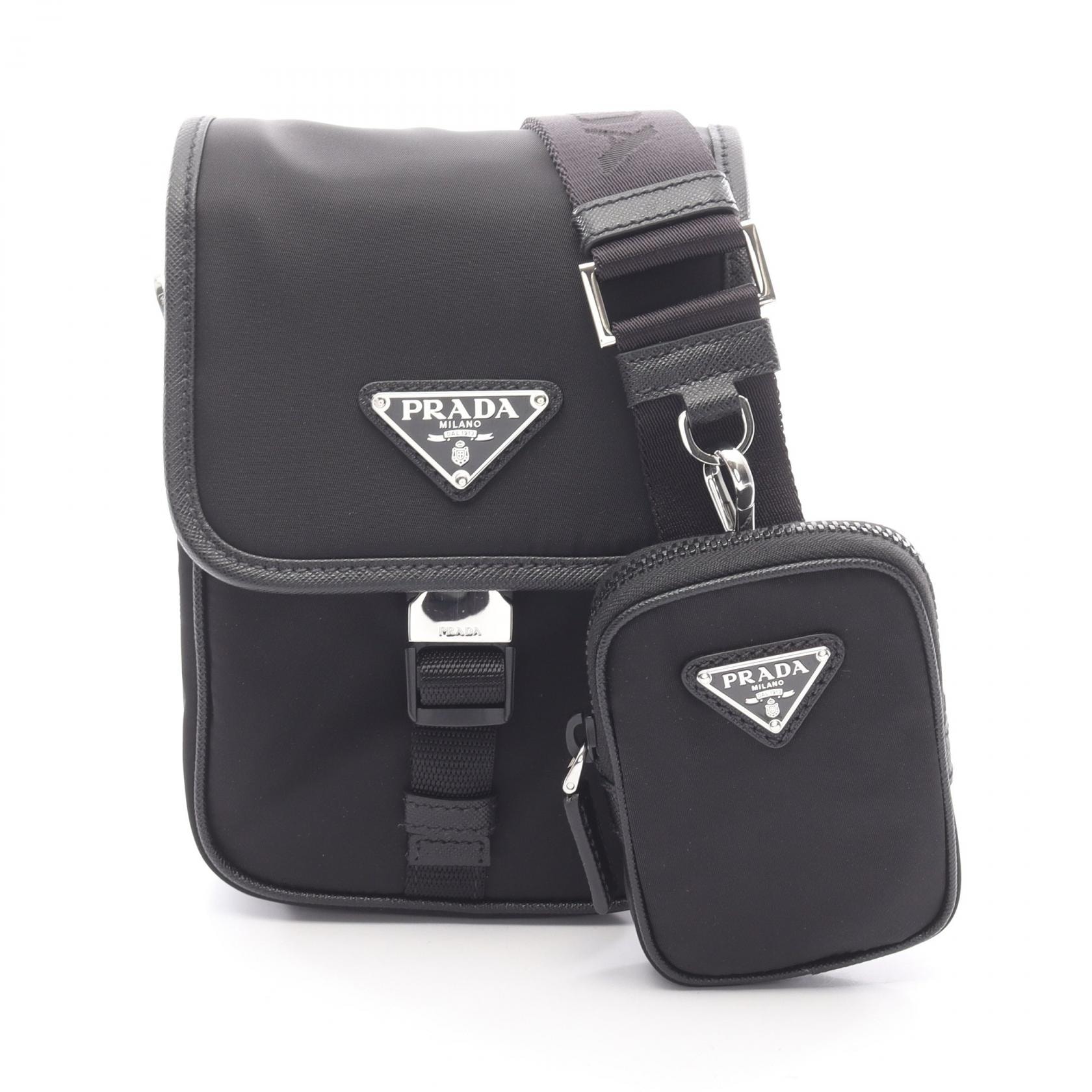 プラダ PRADA RE NYLON TESSUTO+SAFFIANO ショルダーバッグ バッグ ナイロン サフィアーノレザー メンズ レディース ブラック系 2VD0432DMHF0002 【新品】