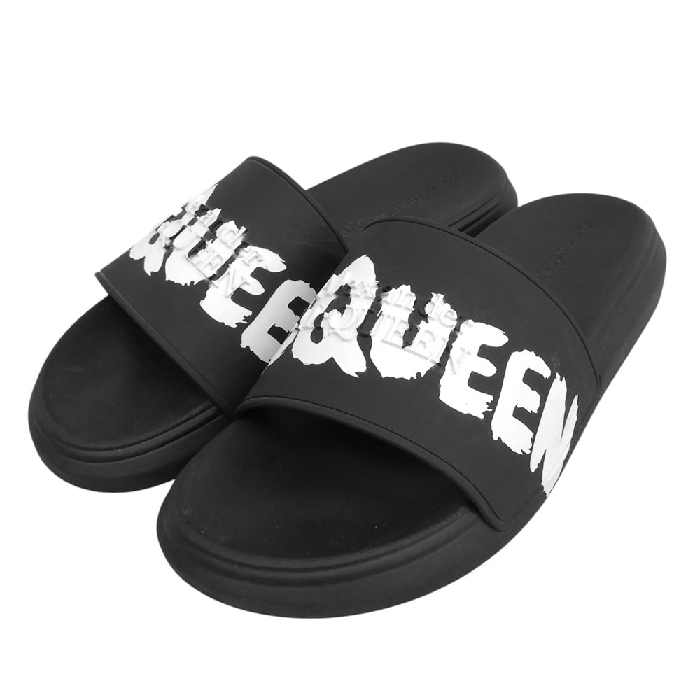 アレキサンダーマックイーン GRAFFITI RUBBER POOL SLIDE サンダル シューズ メンズ 黒 ブラック 40 40