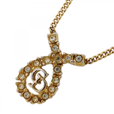【6jdb0385-k】クリスチャンディオール ネックレス CDロゴ GPメッキ ラインストーン ゴールド【中古】レディース