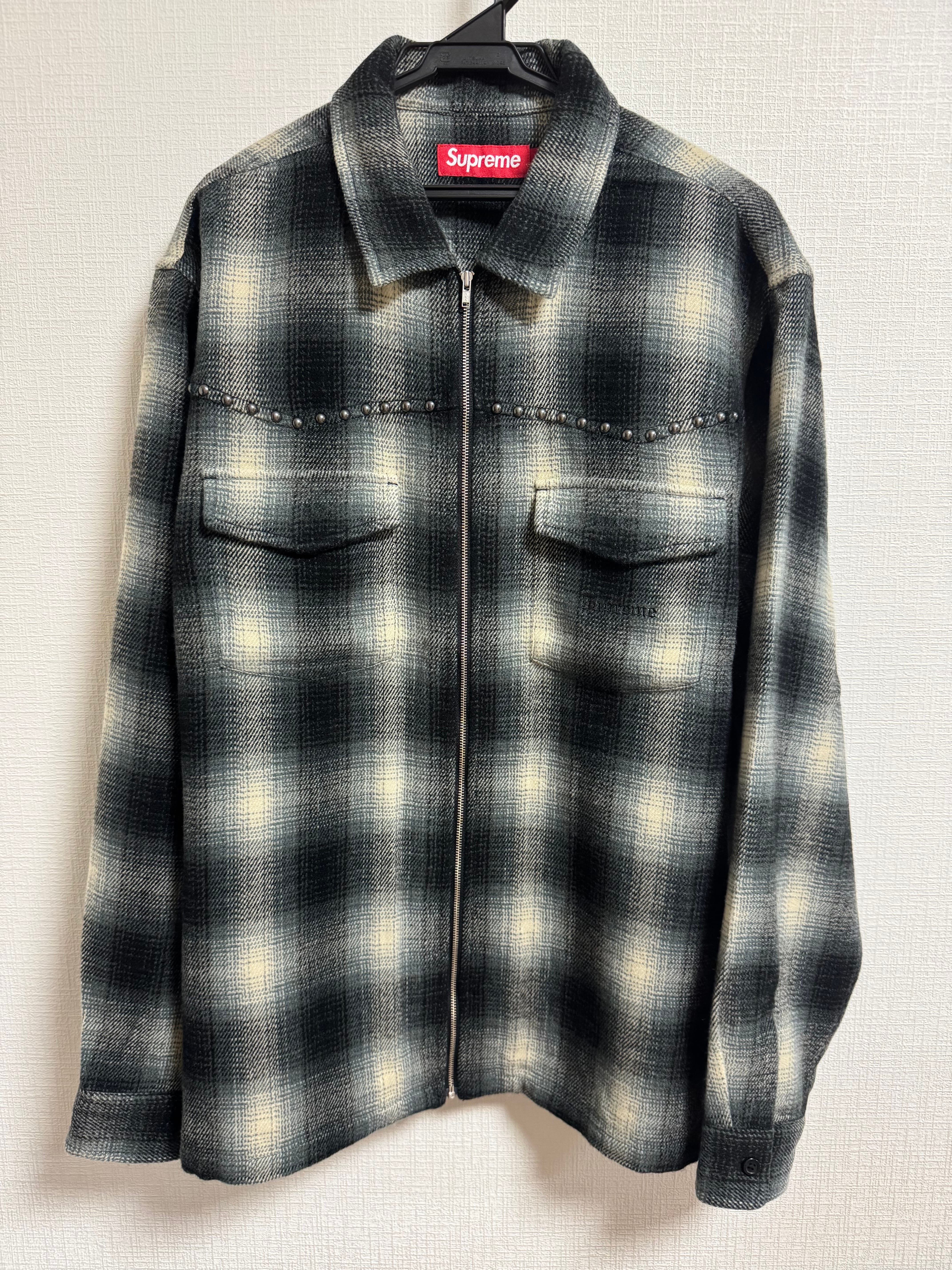 Supreme Studded Shadow Plaid Zip Up Shirt "Black"
