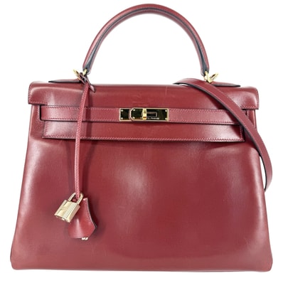HERMES エルメス 2WAY ケリー32 ショルダーバッグ ハンドバッグ 肩掛け 斜め掛け 内縫い 鞄 かばん □E刻印 レザー ワインレッド ゴールド金具 レディース 2001年【中古品】