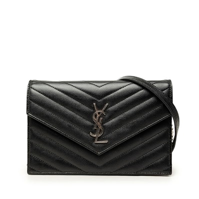 サンローラン カサンドラ 斜め掛け チェーン ショルダーバッグ ウォレット ブラック レザー レディース SAINT LAURENT 中古