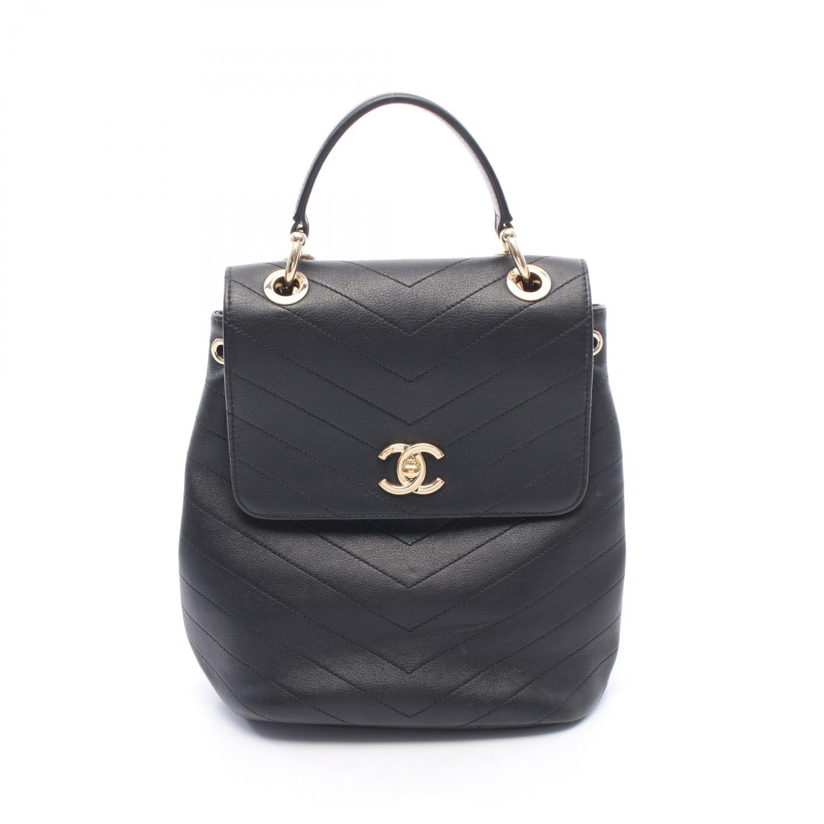 シャネル CHANEL シェブロン Vステッチ リュックサック バックパック バッグ レザー レディース ブラック系 AS0640 【中古】