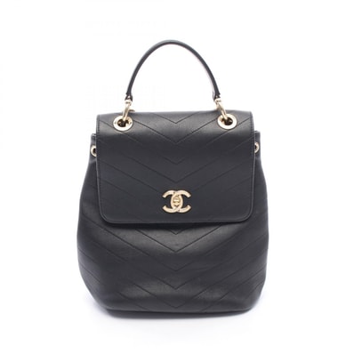 シャネル CHANEL シェブロン Vステッチ リュックサック バックパック バッグ レザー レディース ブラック系 AS0640 【中古】