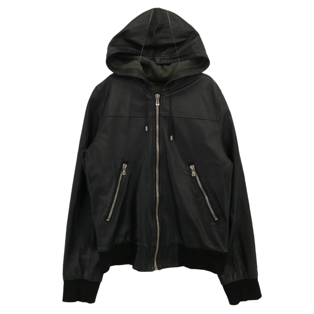 DOLCE&GABBANA ドルチェアンドガッバーナ ジャケット レザー フード ジップアップ ジャケット ブラック系 46【中古】