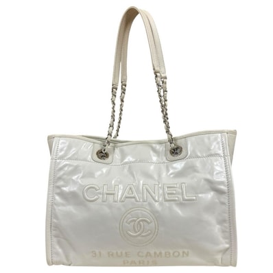 シャネル ドーヴィルMM トートバッグ レザー A67001 ホワイト レディース CHANEL 中古