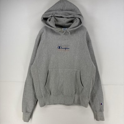 古着 チャンピオン Champion パーカー プルオーバー ワンポイント ロゴ プリント リバースウィーブ M グレー メンズ