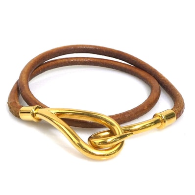 エルメス HERMES ブレスレット チョーカー ネックレス ジャンボ レザー/メタル ブラウン/ゴールド レディース【中古】 e61814a