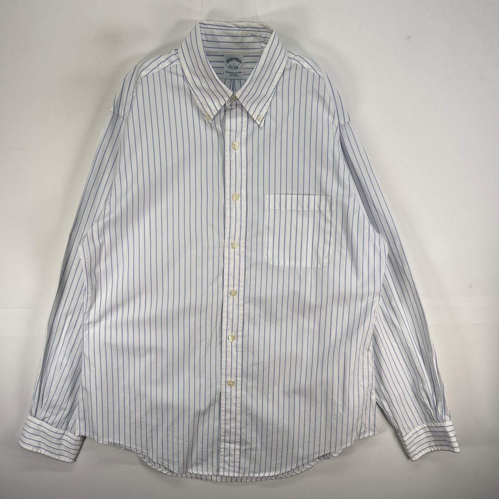 古着 ブルックスブラザーズ Brooks Brothers 長袖シャツ 胸ポケ ボタンダウン SLIM FIT L ブルー系 ストライプ メンズ