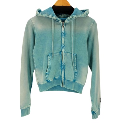 FACE LABEL WASHED COMPACT ZIP UP SWEAT HOODIE【1142861000436】