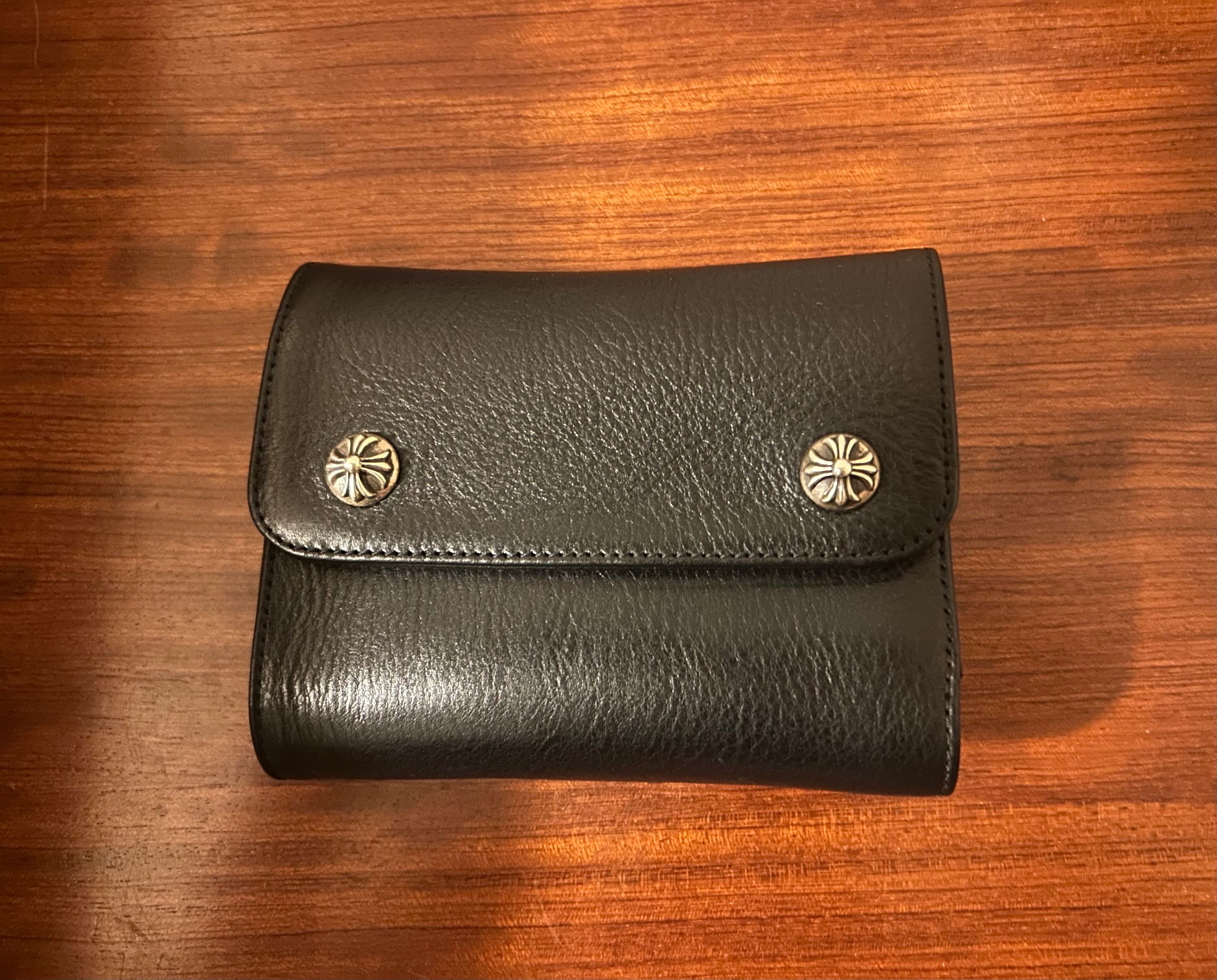 Chrome Hearts Wave Mini Cross Ball Button Leather Wallet "Black/Silver"