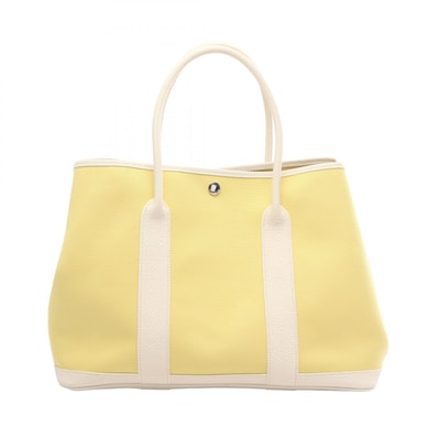 エルメス HERMES ガーデンパーティPM スフレ トートバッグ バッグ キャンバス レザー ヴァッシュカントリー トワルオフィシエ スフレ □R刻印(2014年製造) レディース イエロー系 / ホワイト系 【中古】